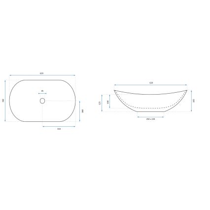 REA-U0441 - Praustuvas ant stalviršio ROYAL 35,5x61,5 cm keramika/blizgi balta