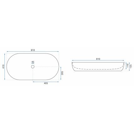 REA-U0563 - Ant stalviršio montuojamas praustuvas CLEO 41x81 cm keramika/blizgi balta