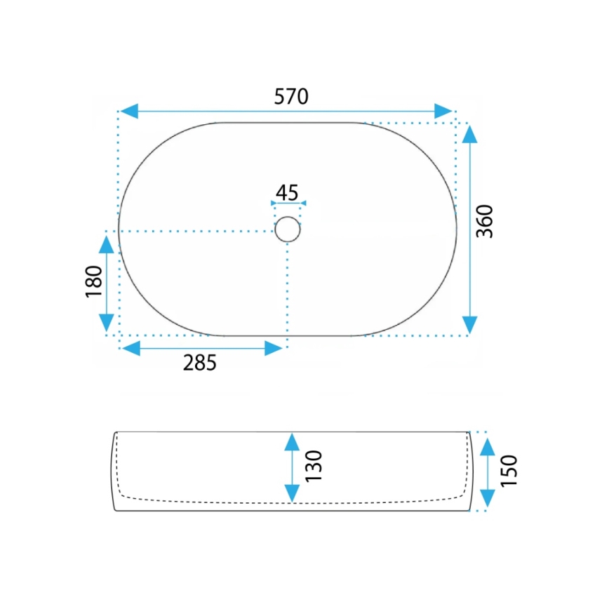 REA-U0600 - Praustuvas ant stalviršio ALMA 36x57 cm keramika/blizgi balta