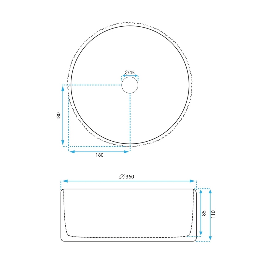 REA-U0601 - Praustuvas ant stalviršio DELIA 36 cm blizgi balta/akmens imitacija