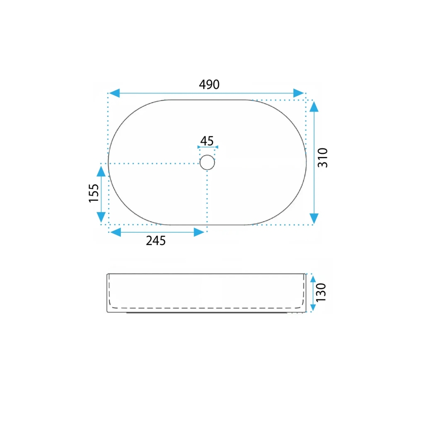 REA-U0603 - Praustuvas ant stalviršio VANDA 31 x 49 cm keramika/blizgi balta