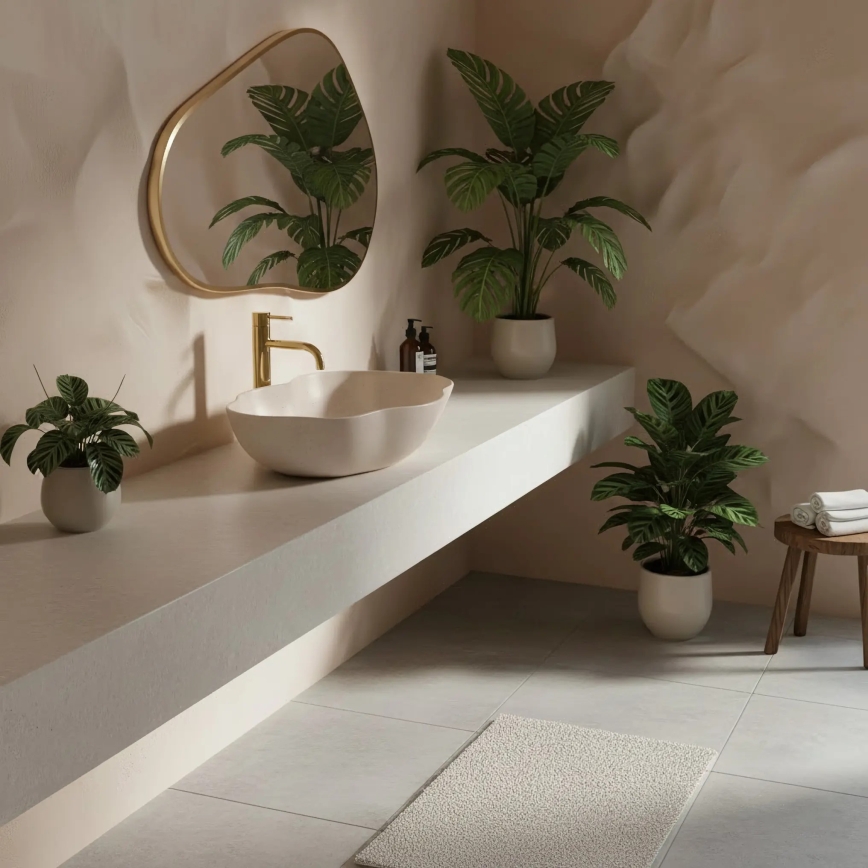 REA-U0617 - Praustuvas ant stalviršio PEARL 38x50,5 cm keramika/smėlinė/akmens imitacija