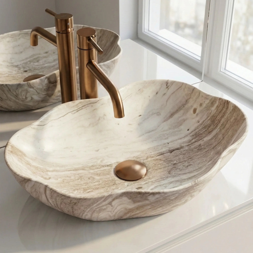 REA-U0618 - Praustuvas ant stalviršio PEARL 38x50,5 cm keramika/smėlinė/akmens imitacija