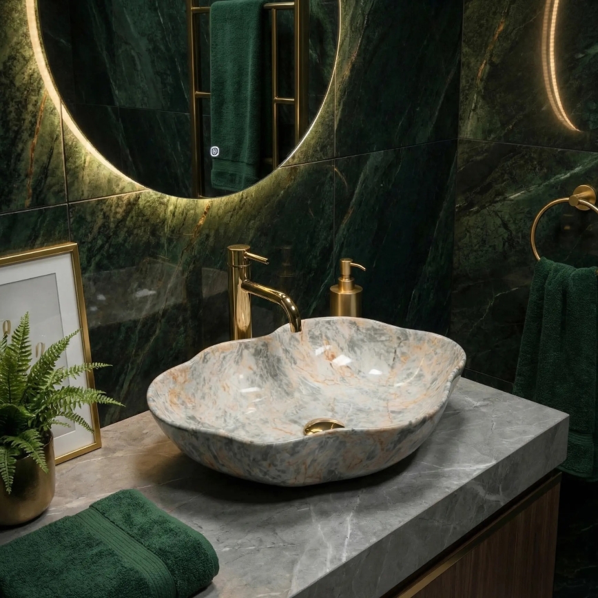 REA-U0620 - Praustuvas ant stalviršio PEARL 38x50,5 cm keramika/pilka/smėlinė/akmens imitacija