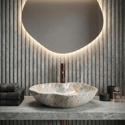 REA-U0620 - Praustuvas ant stalviršio PEARL 38x50,5 cm keramika/pilka/smėlinė/akmens imitacija