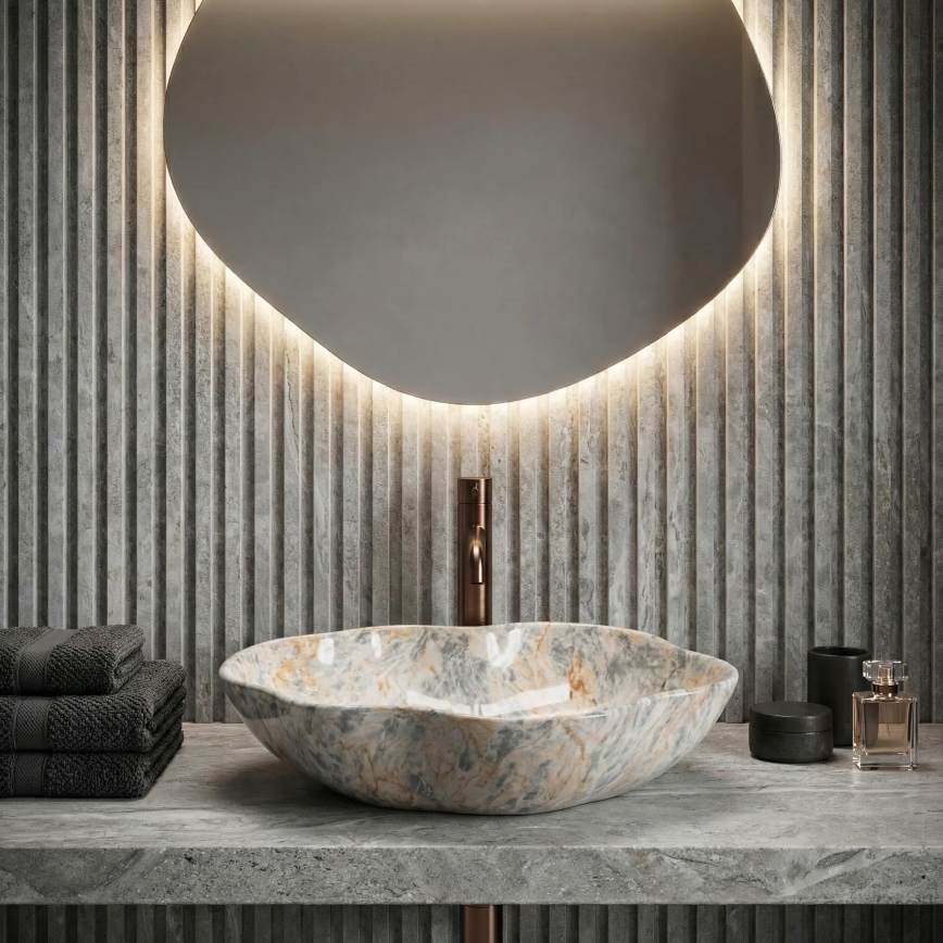 REA-U0620 - Praustuvas ant stalviršio PEARL 38x50,5 cm keramika/pilka/smėlinė/akmens imitacija