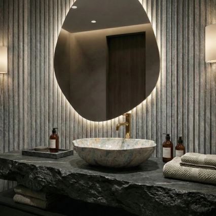 REA-U0620 - Praustuvas ant stalviršio PEARL 38x50,5 cm keramika/pilka/smėlinė/akmens imitacija