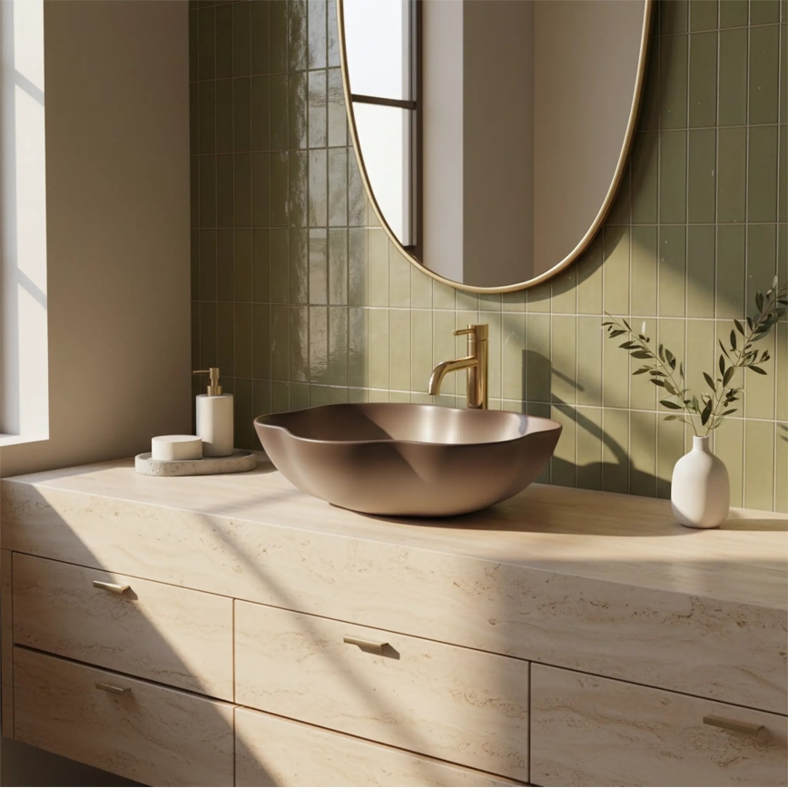 REA-U0629 - Praustuvas ant stalviršio PEARL 38x50,5 cm keramika/ruda