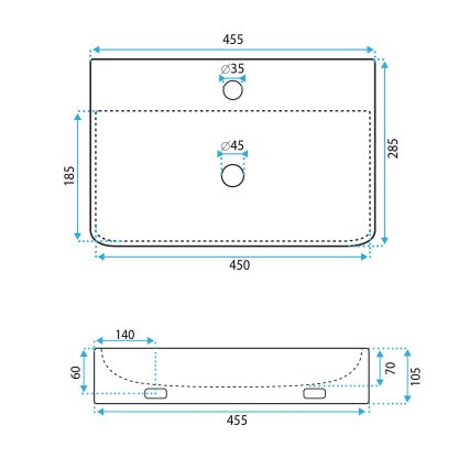 REA-U0630 - Praustuvas ant stalviršio/pakabinamas NAOMI 28,5x45,5 cm keramika/balta