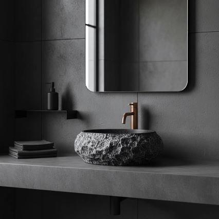 REA-U0634 - Ant stalviršio montuojamas praustuvas MIKA GABRO 38x50 cm juodas/akmens imitacija