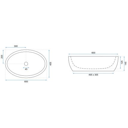 REA-U0656 - Praustuvas ant stalviršio MELANIA 40,5x60 cm keramika/blizgi balta