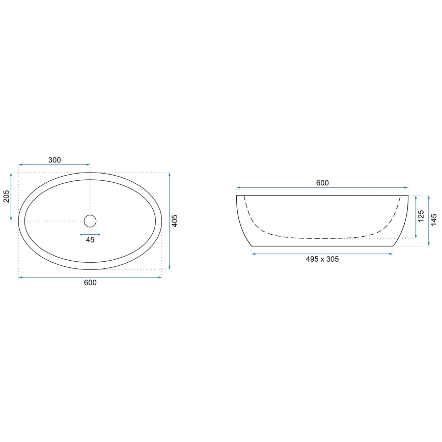 REA-U0656 - Praustuvas ant stalviršio MELANIA 40,5x60 cm keramika/blizgi balta