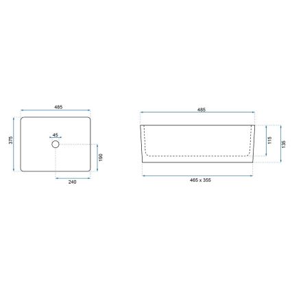 REA-U0669 - Praustuvas ant stalviršio ANITA 37,5 x 48,5 cm keramika/blizgi balta