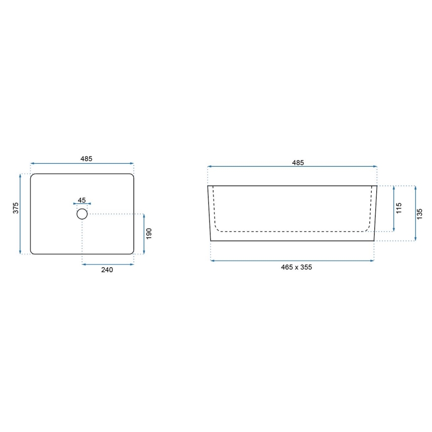 REA-U0669 - Praustuvas ant stalviršio ANITA 37,5 x 48,5 cm keramika/blizgi balta