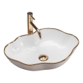 REA-U0696 - Praustuvas ant stalviršio PEARL 38x50,5 cm keramika/blizgi balta/auksinė