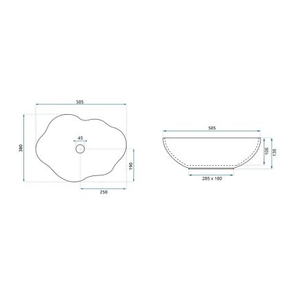 REA-U0696 - Praustuvas ant stalviršio PEARL 38x50,5 cm keramika/blizgi balta/auksinė