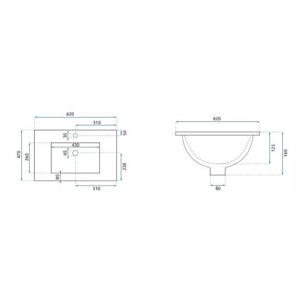 REA-U0786 - Įleidžiamas praustuvas DAFNE 47x62 cm, keramikinis, blizgios baltos spalvos