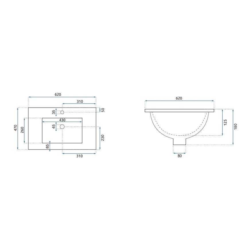 REA-U0786 - Įleidžiamas praustuvas DAFNE 47x62 cm, keramikinis, blizgios baltos spalvos