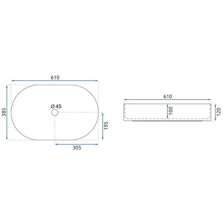 REA-U1055 - Praustuvas ant stalviršio NADIA 38,5x61 cm keramika/blizgi balta