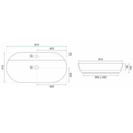 REA-U2541 - Praustuvas ant stalviršio AURA 41x81 cm keramika/blizgi balta