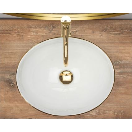 REA-U3287 - Ant stalviršio montuojamas praustuvas SOFIA 34,5 × 41 cm keramika / blizgi balta / auksinė