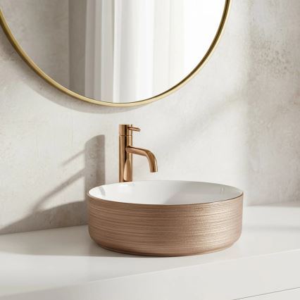 REA-U3303 - Praustuvas ant stalviršio SAMI, skersmuo 37 cm, keramika/balta/auksinė