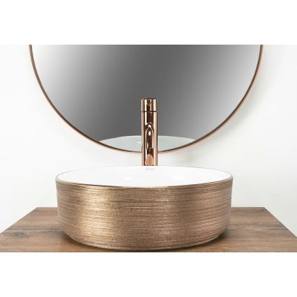 REA-U3303 - Praustuvas ant stalviršio SAMI, skersmuo 37 cm, keramika/balta/auksinė