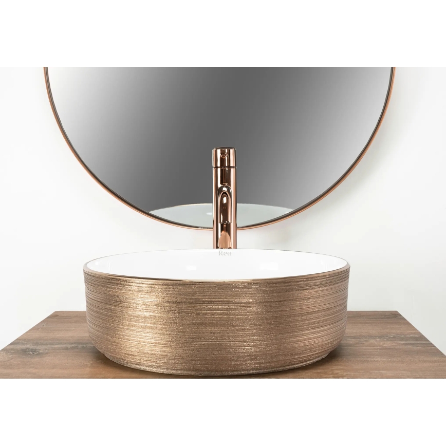 REA-U3303 - Praustuvas ant stalviršio SAMI, skersmuo 37 cm, keramika/balta/auksinė