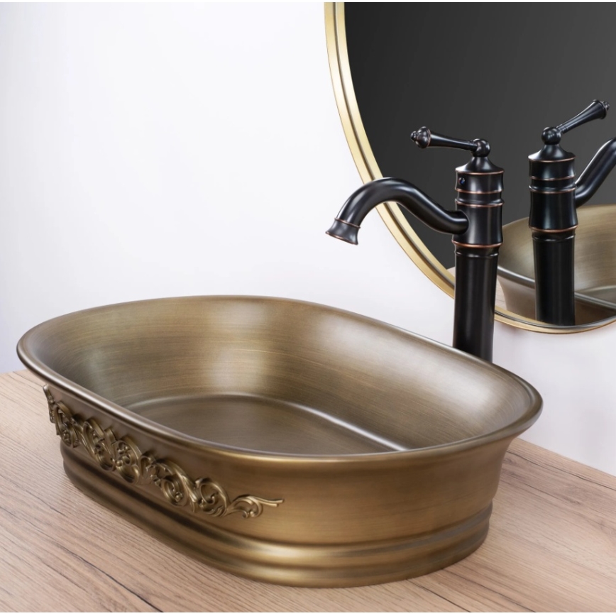 REA-U3305 - Ant stalviršio pastatomas praustuvas WILMA RUSTIC 38x55 cm keramika/varinis