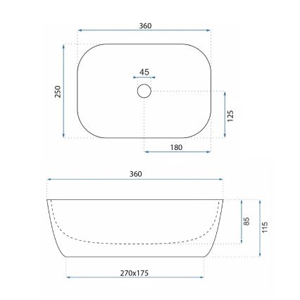 REA-U3321 - Praustuvas ant stalviršio BELINDA MINI 25x36 cm keramika/pilka/akmens imitacija