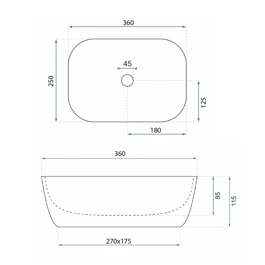 REA-U3321 - Praustuvas ant stalviršio BELINDA MINI 25x36 cm keramika/pilka/akmens imitacija