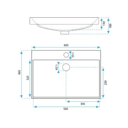 REA-U3326 - Įleidžiamas praustuvas MANDY 46x60 cm keramika/blizgi balta