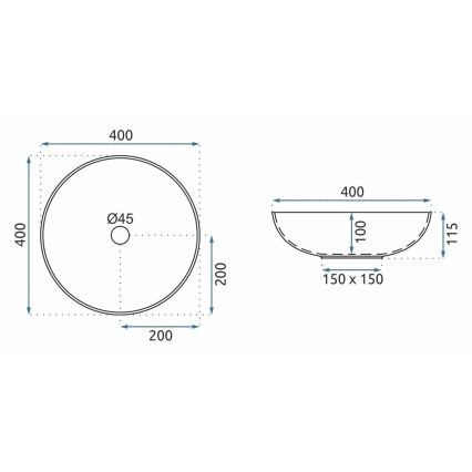 REA-U3608 - Praustuvas ant stalviršio JULIANA 40 cm keramika/balta/mėlyna