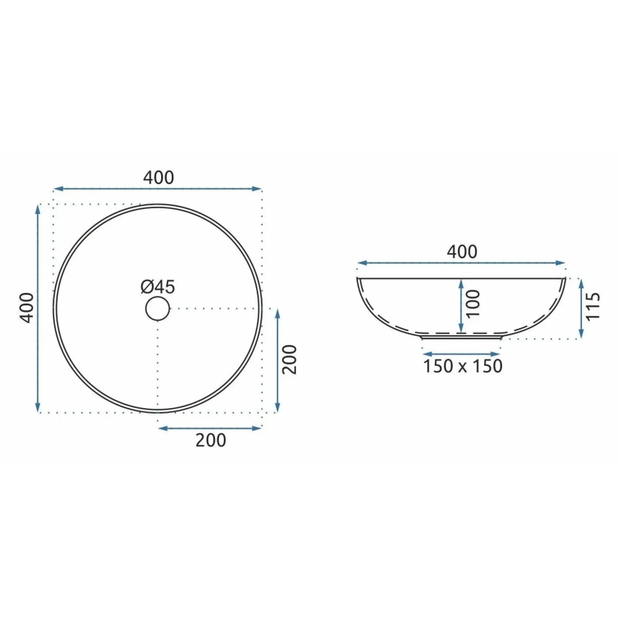 REA-U3608 - Praustuvas ant stalviršio JULIANA 40 cm keramika/balta/mėlyna