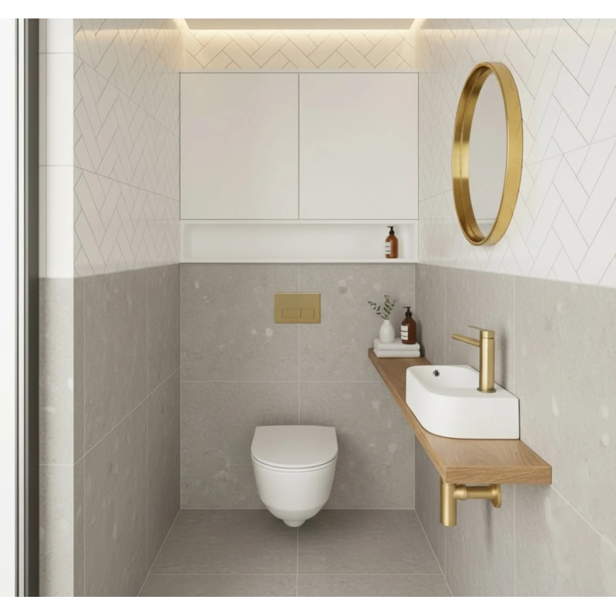 REA-U3610 - Ant stalviršio arba pakabinamas praustuvas ODETTA 25x51 cm keramika / blizgi balta