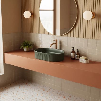 REA-U3611 - Ant stalviršio montuojamas praustuvas VANDA 31x49 cm keramika/tamsiai žalia