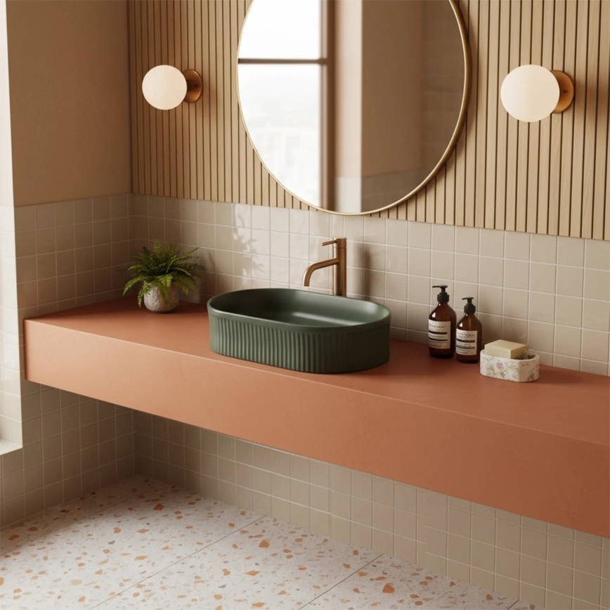 REA-U3611 - Ant stalviršio montuojamas praustuvas VANDA 31x49 cm keramika/tamsiai žalia