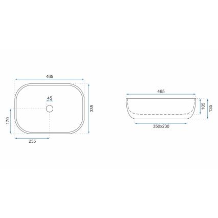 REA-U3800 - Praustuvas ant stalviršio LIVIA 33,5x46,5 cm keramika/pilka/akmens imitacija
