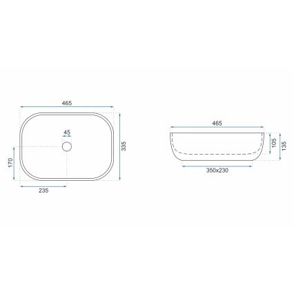 REA-U3801 - Praustuvas ant stalviršio LIVIA 33,5x46,5 cm keramika/pilka/akmens imitacija