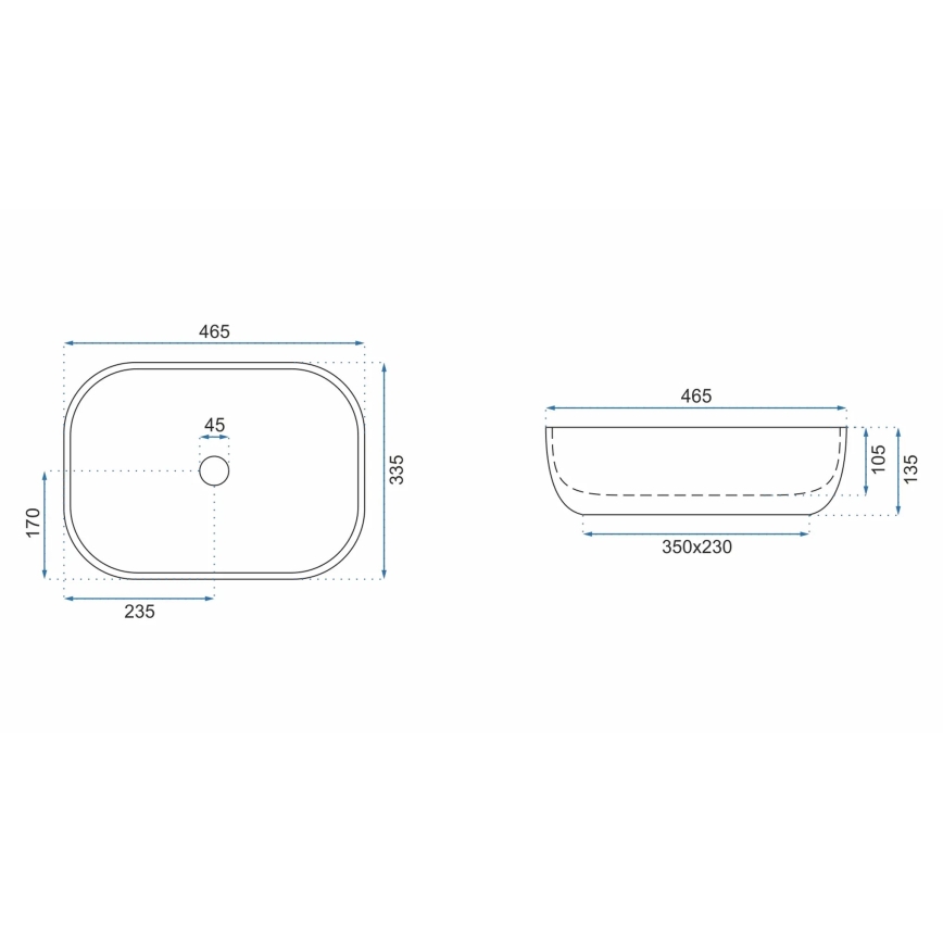 REA-U3801 - Praustuvas ant stalviršio LIVIA 33,5x46,5 cm keramika/pilka/akmens imitacija