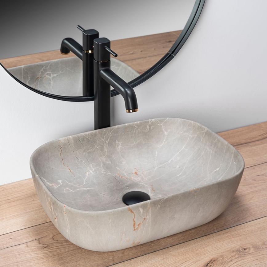 REA-U3802 - Praustuvas ant stalviršio LIVIA 33,5 x 46,5 cm keramika/pilka/marmuro dekoras