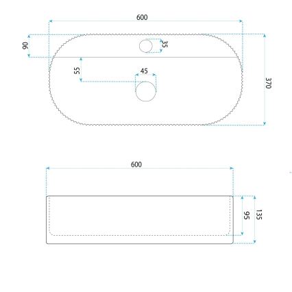 REA-U4002 - Praustuvas ant stalviršio MARCELA 37x60 cm keraminis / blizgi balta