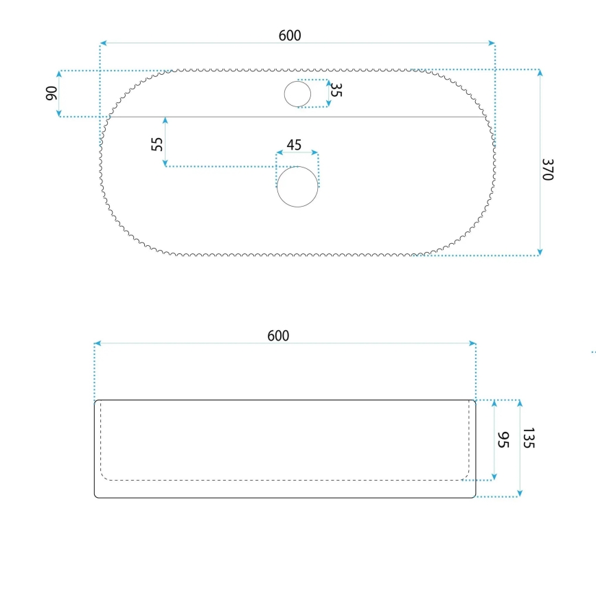 REA-U4002 - Praustuvas ant stalviršio MARCELA 37x60 cm keraminis / blizgi balta