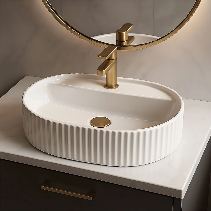 REA-U4003 - Praustuvas ant stalviršio MARCELA 35,5x50 cm keramika/blizgi balta