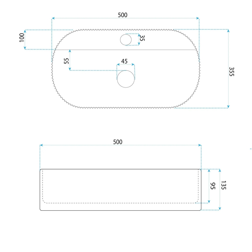 REA-U4003 - Praustuvas ant stalviršio MARCELA 35,5x50 cm keramika/blizgi balta