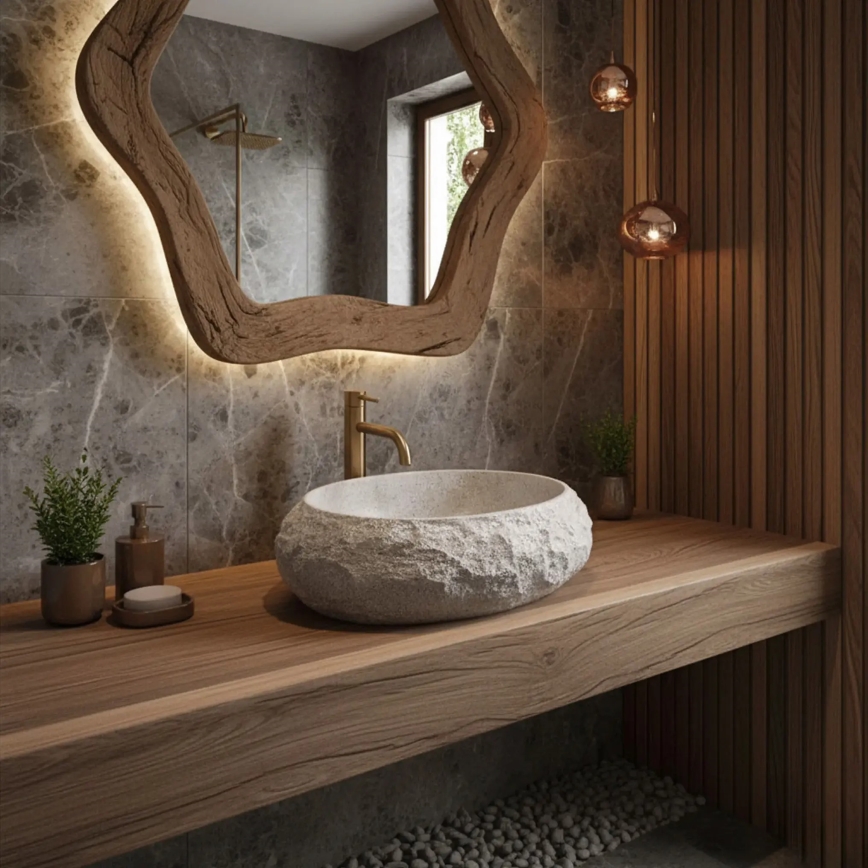 REA-U4332 - Ant stalviršio montuojamas praustuvas MIKA 38x50 cm smėlinė/pilka/akmens imitacija