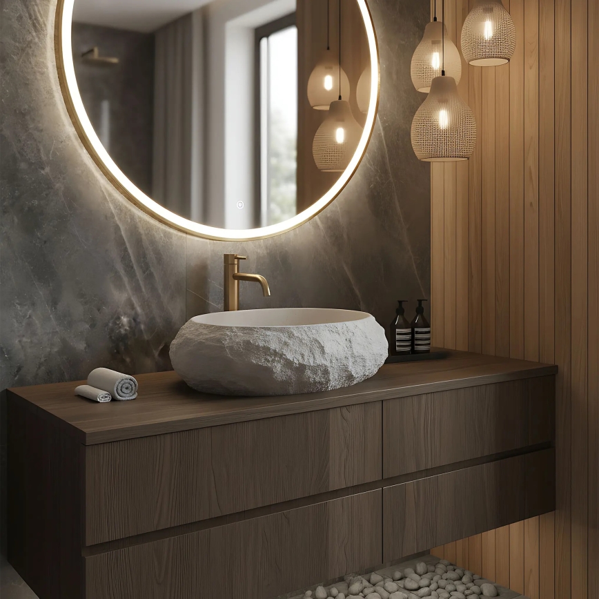 REA-U4332 - Ant stalviršio montuojamas praustuvas MIKA 38x50 cm smėlinė/pilka/akmens imitacija