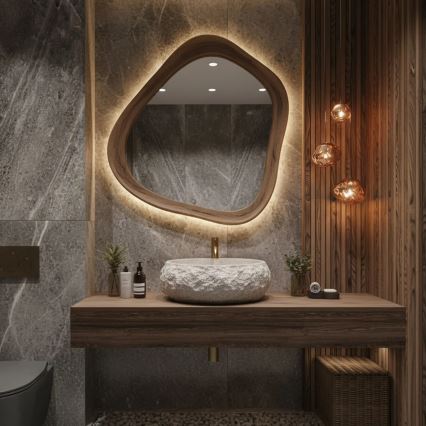 REA-U4332 - Ant stalviršio montuojamas praustuvas MIKA 38x50 cm smėlinė/pilka/akmens imitacija