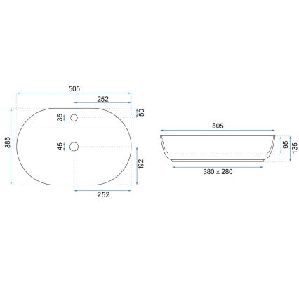 REA-U4620 - Ant stalviršio pastatomas praustuvas AURA 38,5x50,5 cm keraminis / blizgi balta