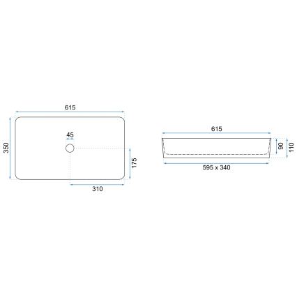 REA-U4800 - Praustuvas ant stalviršio DENIS 35x61,5 cm keramika/blizgi balta